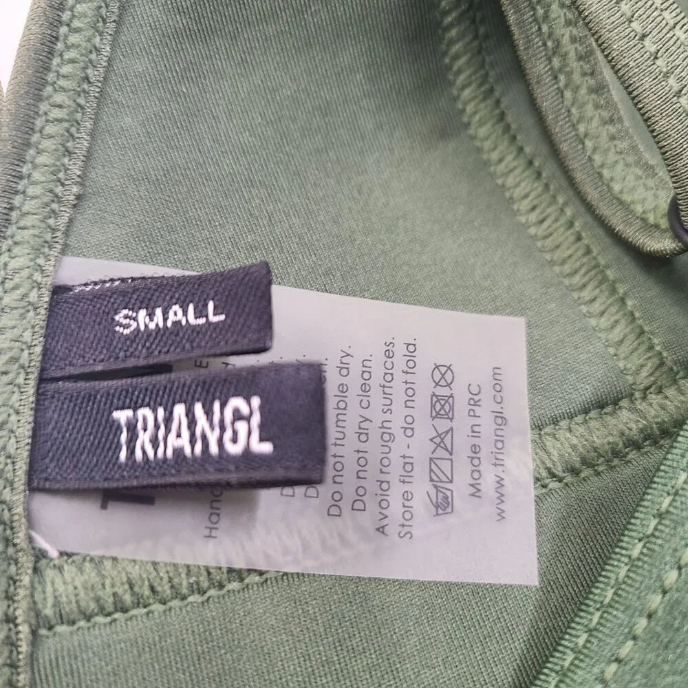 Triangle Gigi Olive Green Crochet Detail Neoprene Bikini Top Size Small